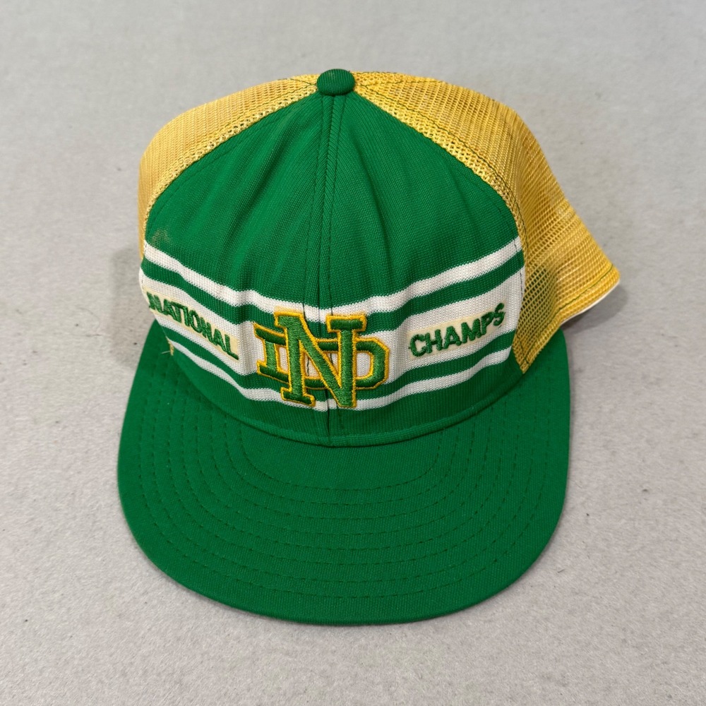 AJD Notre Dame Trucker Hat Mens Large Green National Champs Vintage Snapback
